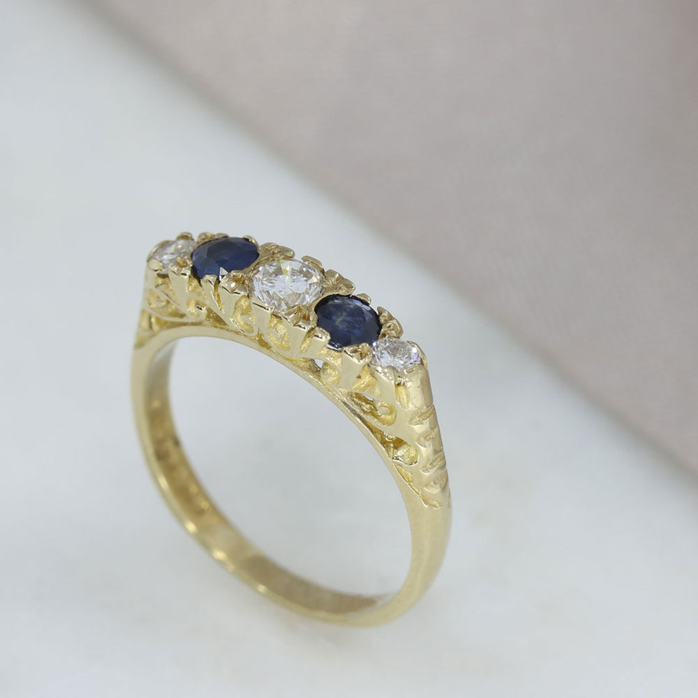 9ct Yellow Gold 5 Stone Sapphire & Diamond Ring