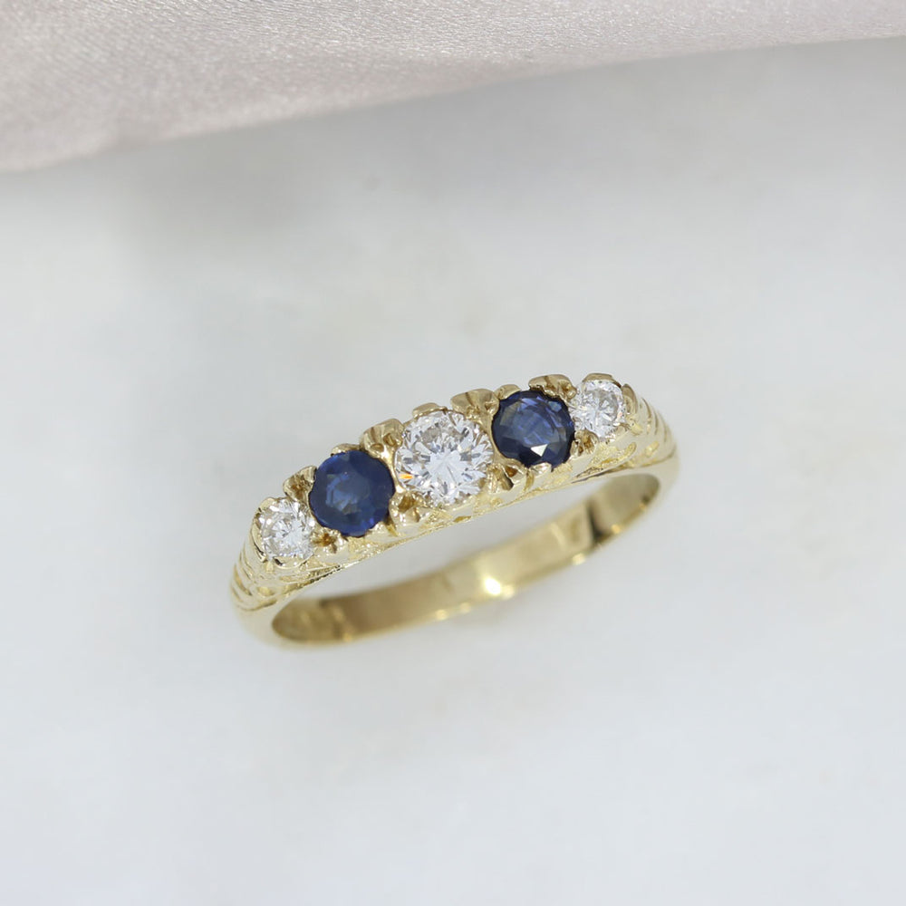 9ct Yellow Gold 5 Stone Sapphire & Diamond Ring