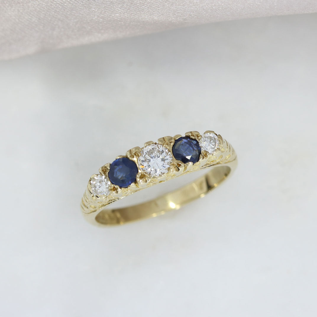 9ct Yellow Gold 5 Stone Sapphire & Diamond Ring