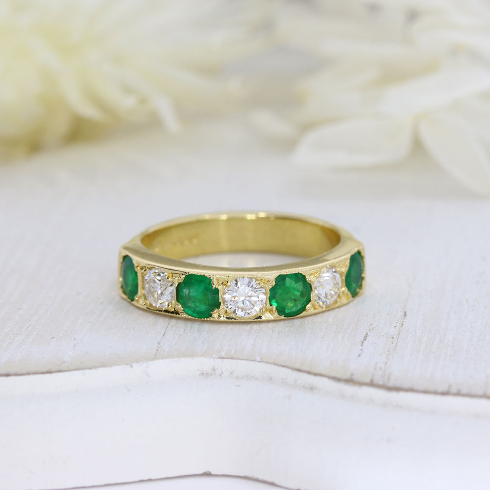 18ct Yellow Gold Emerald & Diamond Pave Set Eternity Ring