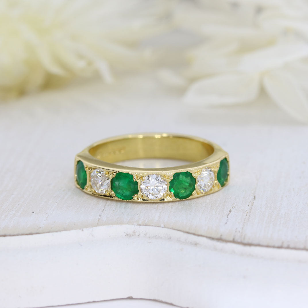 18ct Yellow Gold Emerald & Diamond Pave Set Eternity Ring