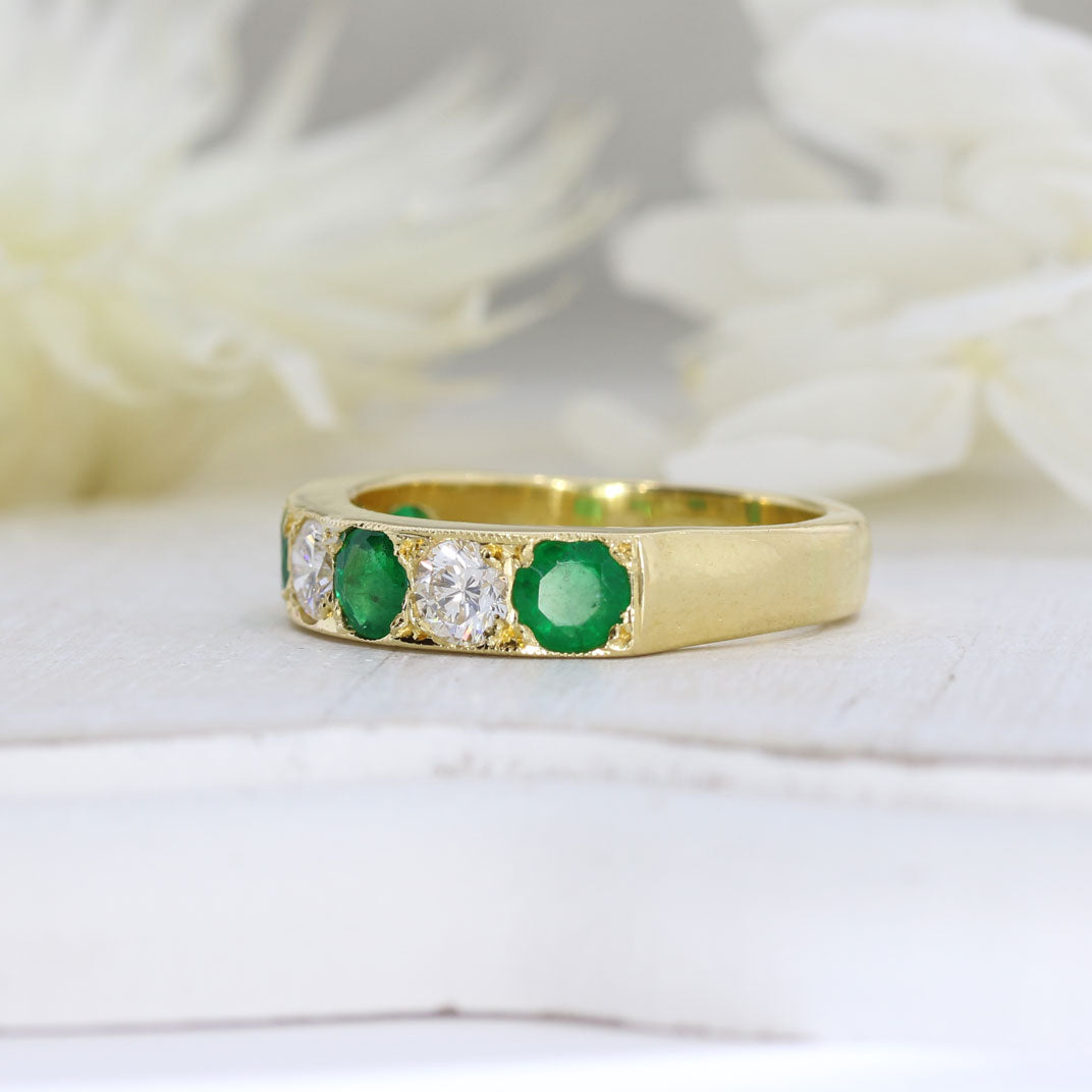 18ct Yellow Gold Emerald & Diamond Pave Set Eternity Ring