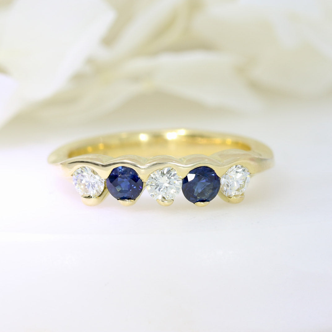 18ct Yellow Sapphire & Diamond 5 Stone Half Eternity Ring