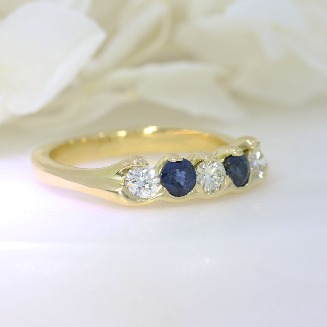 18ct Yellow Sapphire & Diamond 5 Stone Half Eternity Ring