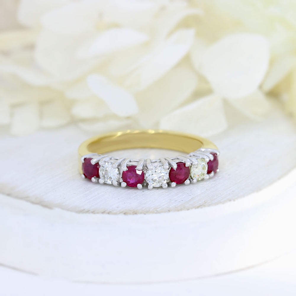 18ct Yellow Gold 7 Stone Ruby & Diamond Eternity Ring