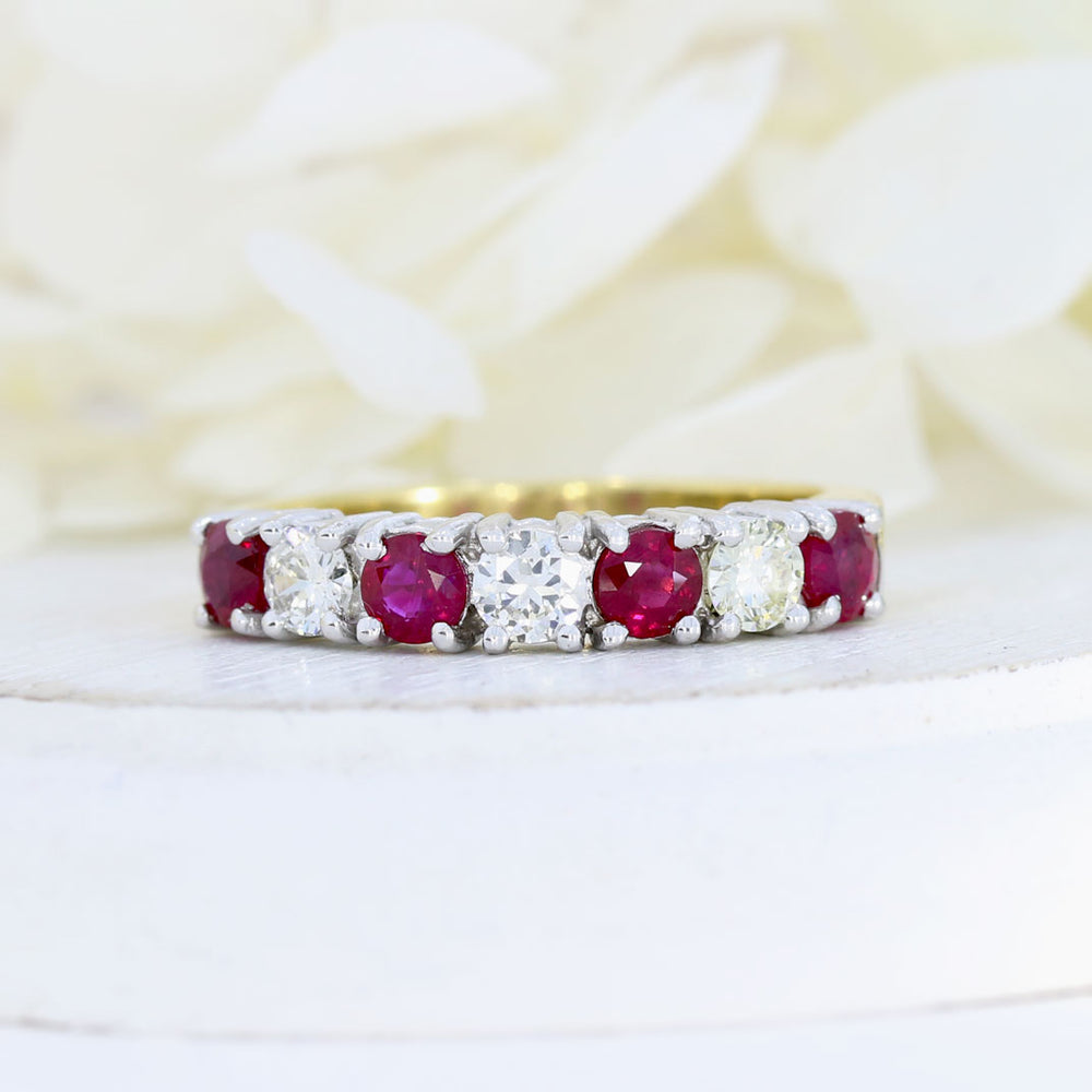 18ct Yellow Gold 7 Stone Ruby & Diamond Eternity Ring