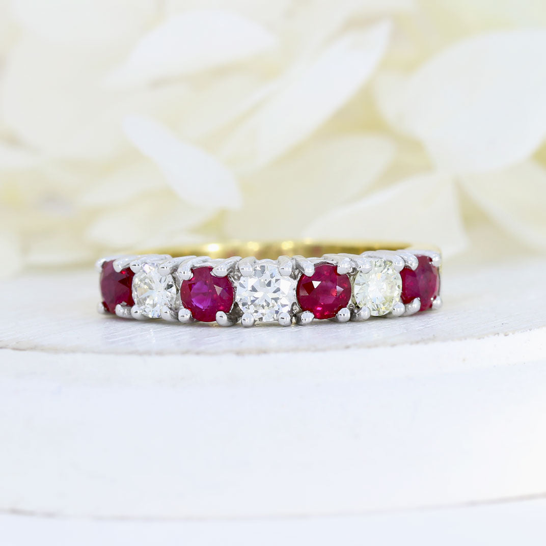 18ct Yellow Gold 7 Stone Ruby & Diamond Eternity Ring
