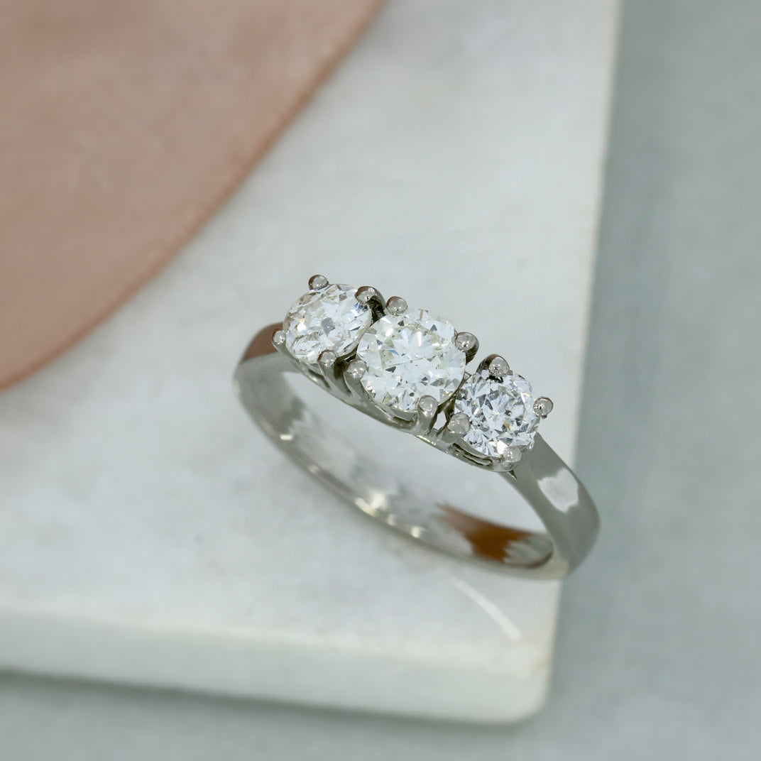 Palladium 950 Claw Set Diamond Trilogy Ring 1.29ct