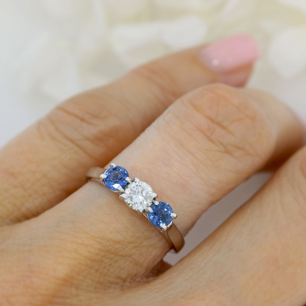 9ct White Gold Sapphire & Diamond 3 Stone Ring