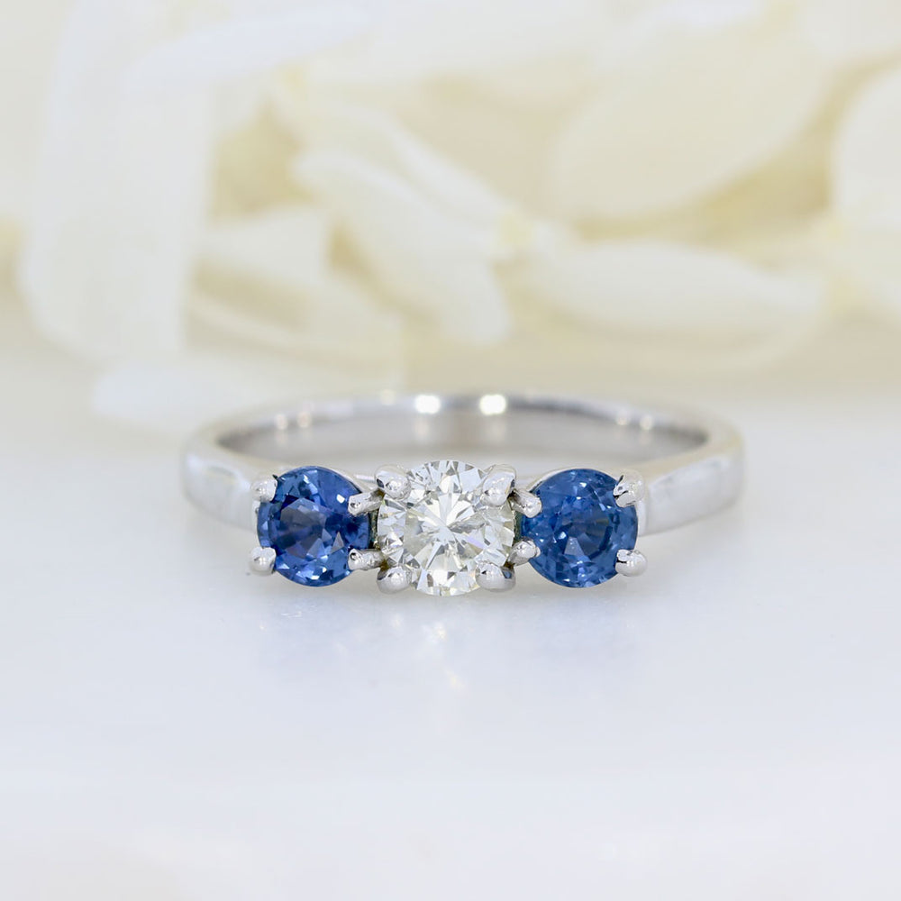 9ct White Gold Sapphire & Diamond 3 Stone Ring