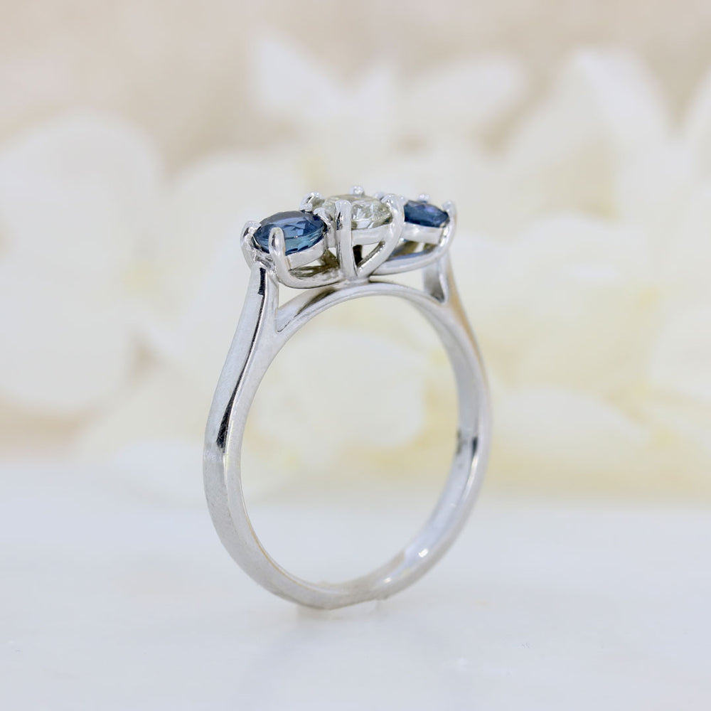 9ct White Gold Sapphire & Diamond 3 Stone Ring
