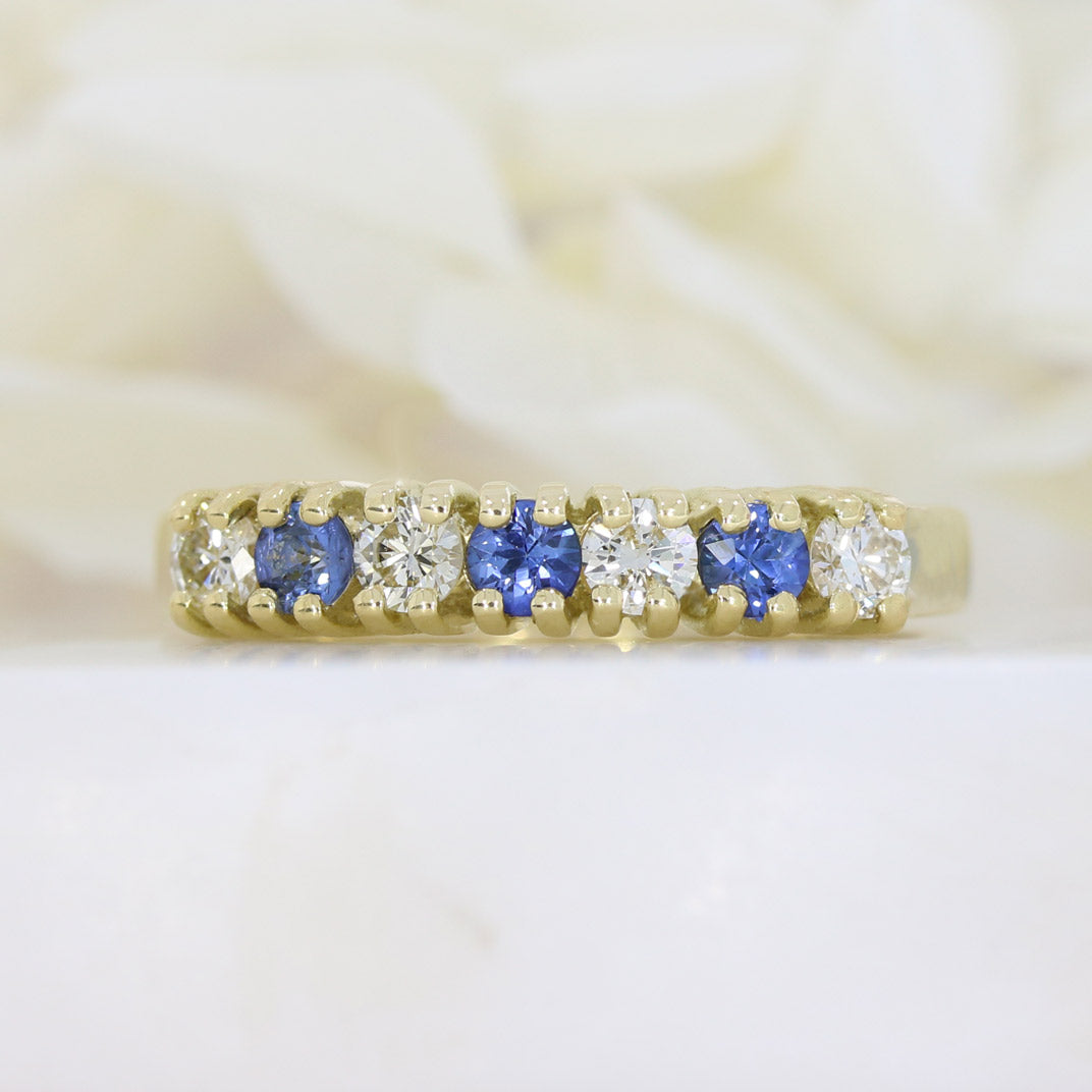 18ct Yellow gold Sapphire & Diamond Eternity Ring.