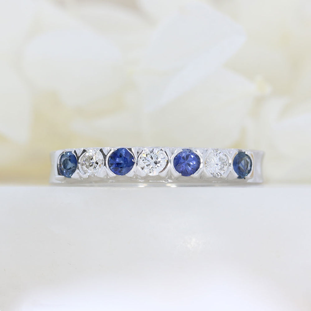 18ct White Gold Sapphire & Diamond 7 Stone Eternity Ring