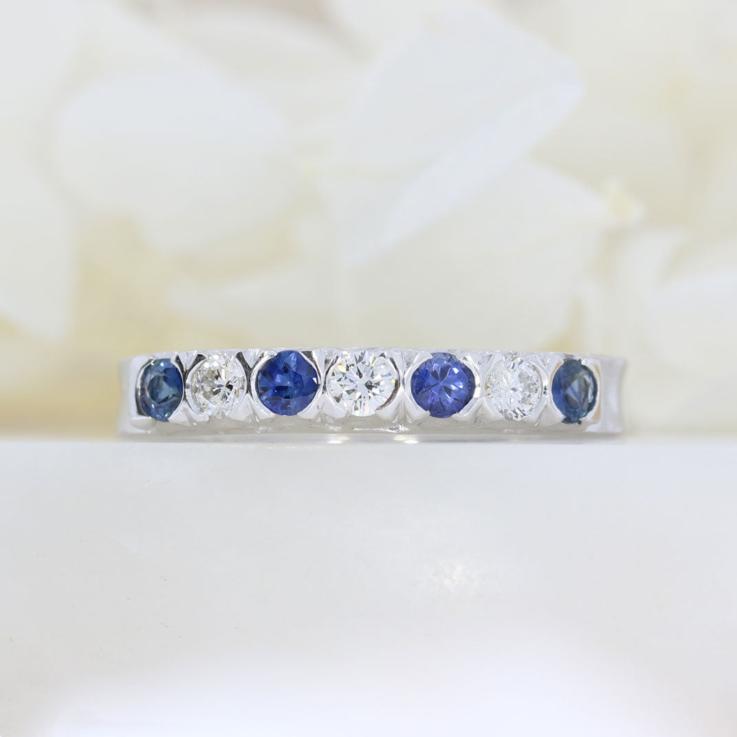 18ct White Gold Sapphire & Diamond 7 Stone Eternity Ring