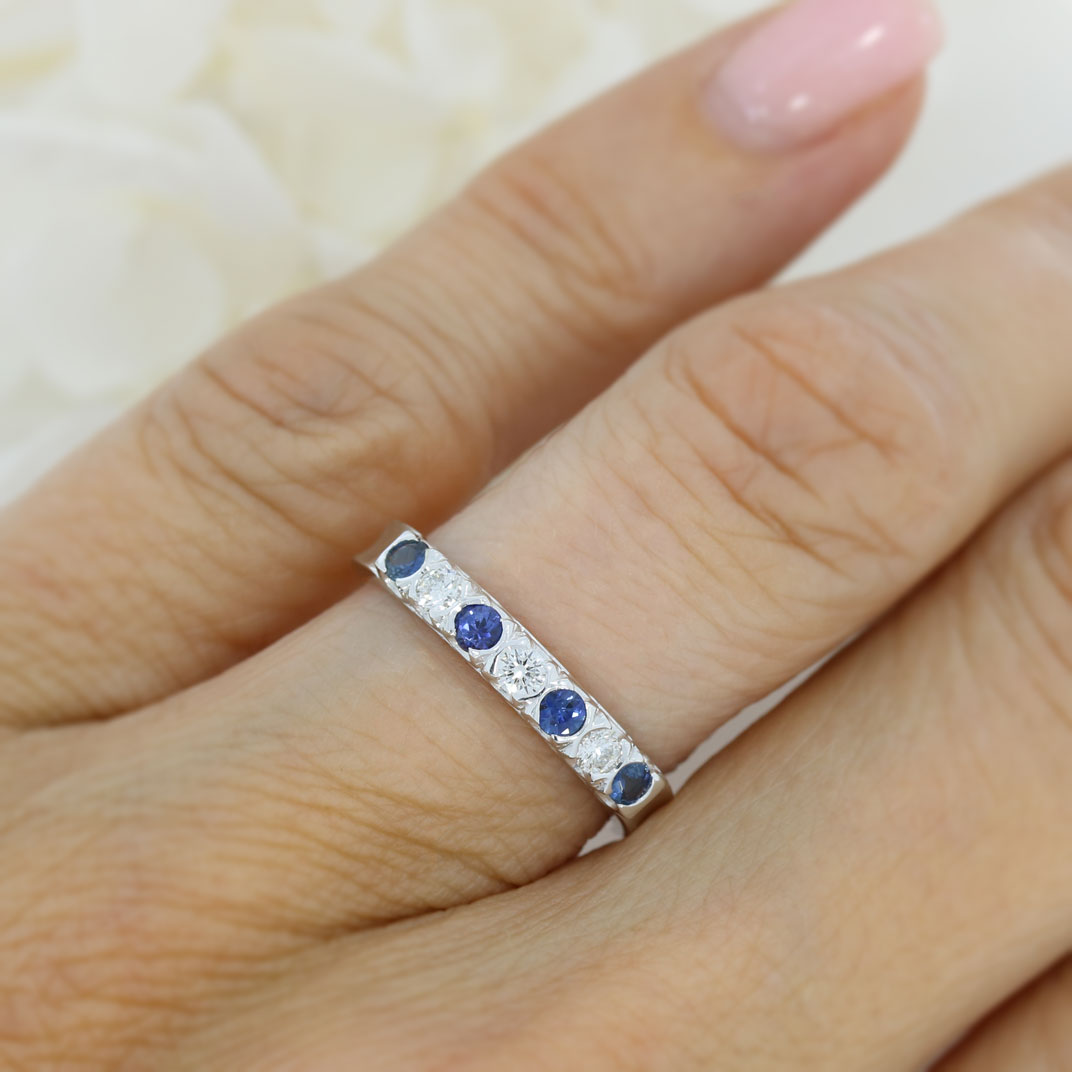 18ct White Gold Sapphire & Diamond 7 Stone Eternity Ring