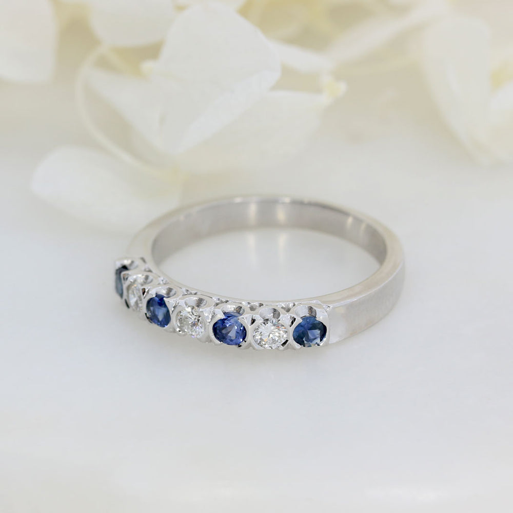 18ct White Gold Sapphire & Diamond 7 Stone Eternity Ring
