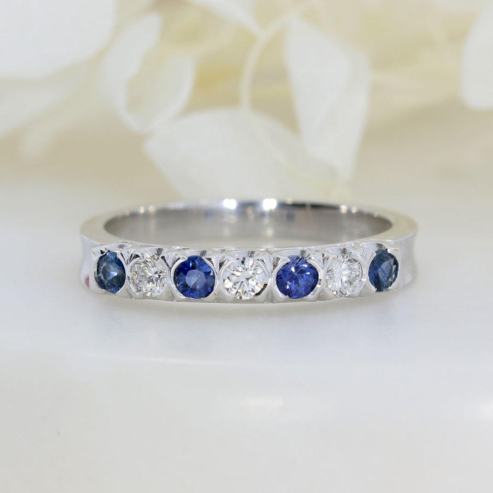 18ct White Gold Sapphire & Diamond 7 Stone Eternity Ring