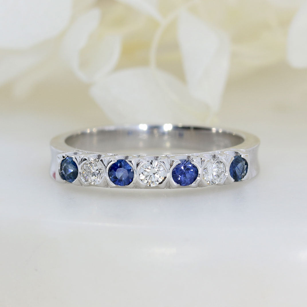18ct White Gold Sapphire & Diamond 7 Stone Eternity Ring