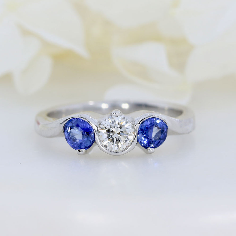 18ct White Gold Sapphire & Diamond 3 Stone Ring