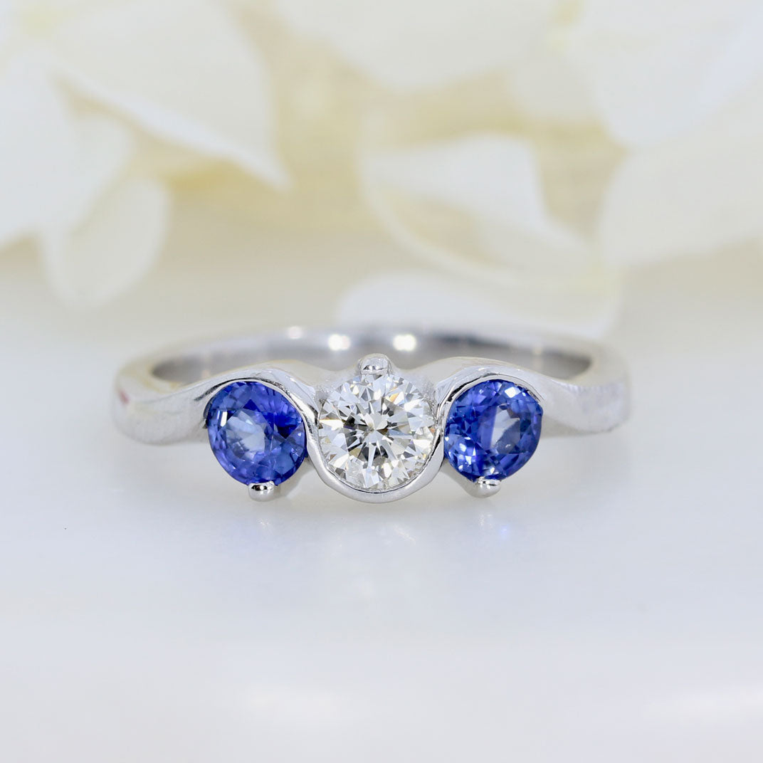 18ct White Gold Sapphire & Diamond 3 Stone Ring