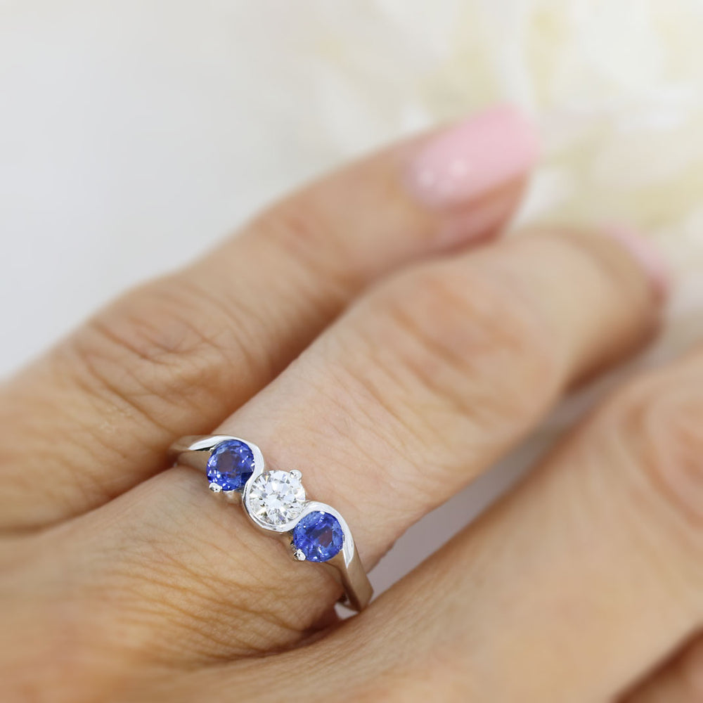 18ct White Gold Sapphire & Diamond 3 Stone Ring