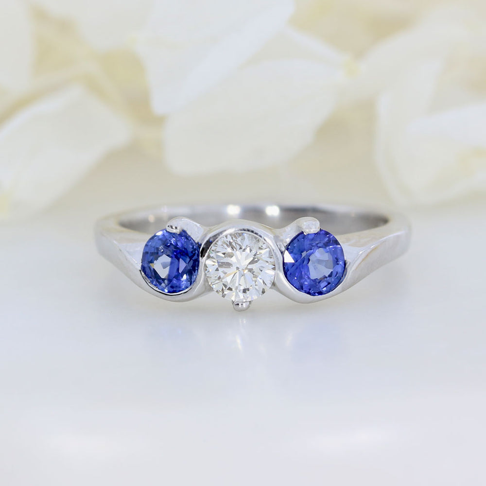 18ct White Gold Sapphire & Diamond 3 Stone Ring