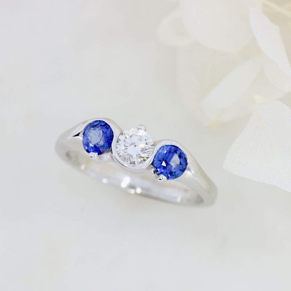 18ct White Gold Sapphire & Diamond 3 Stone Ring