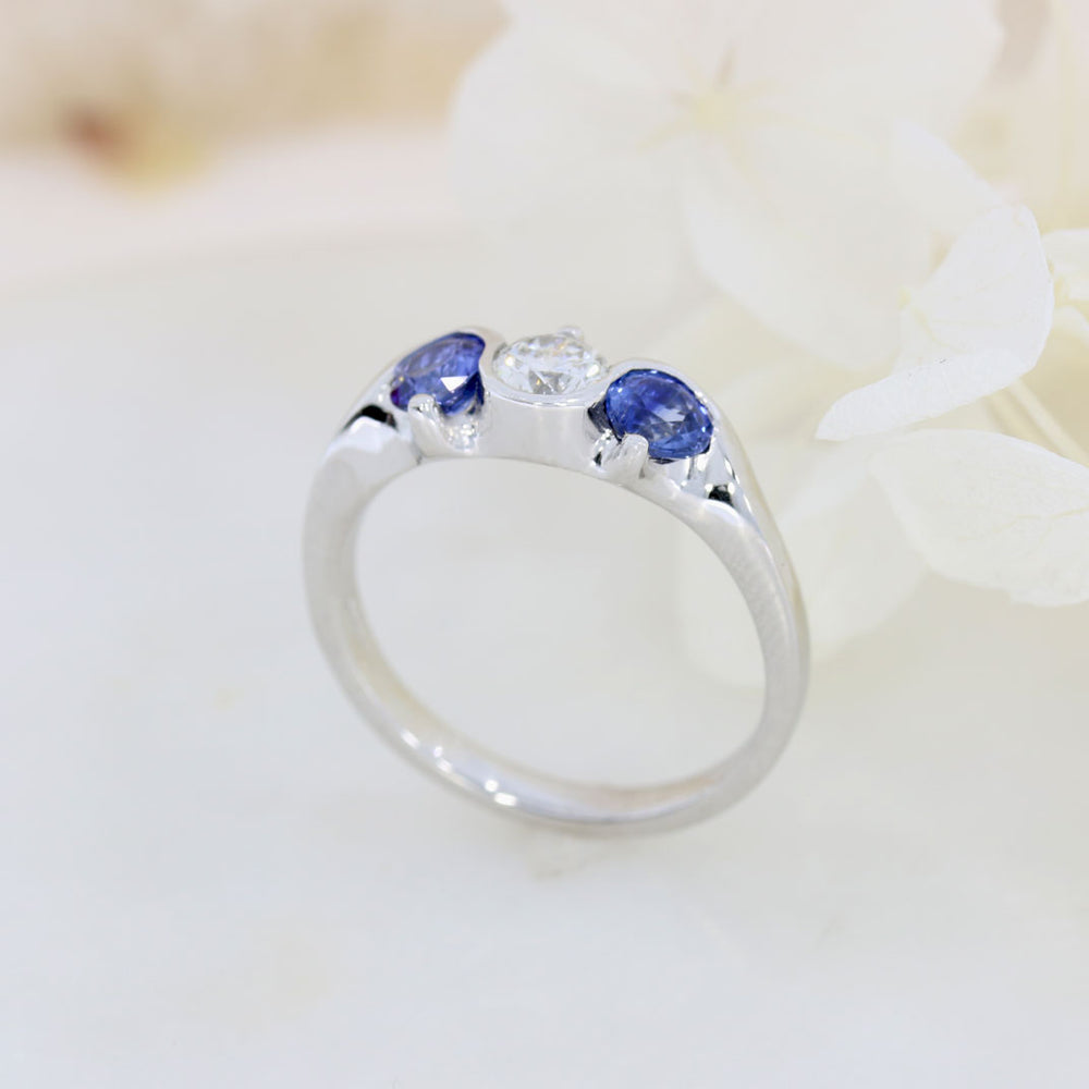 18ct White Gold Sapphire & Diamond 3 Stone Ring
