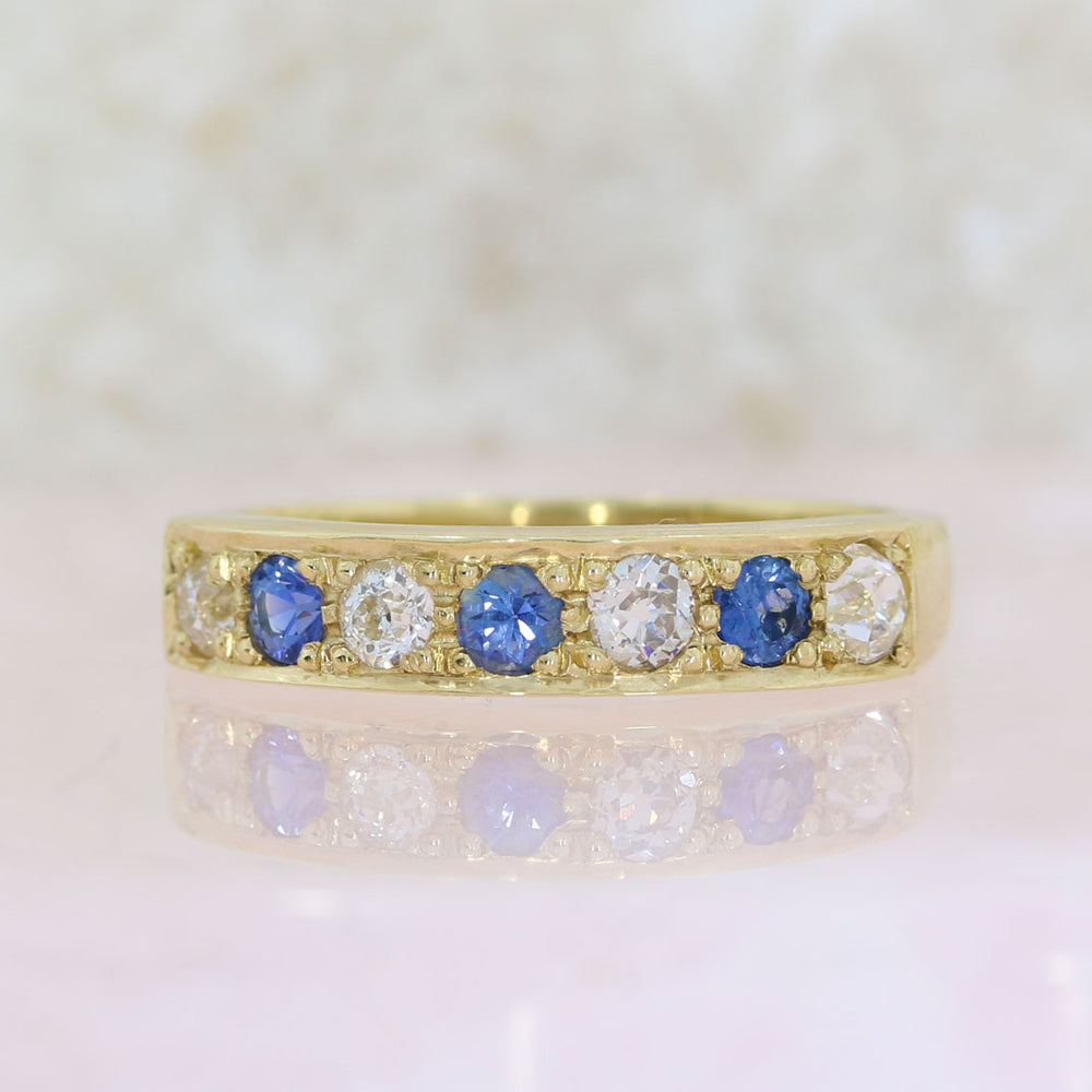 9ct Yellow Gold 7 Stone Pave Set Sapphire & Diamond Ring