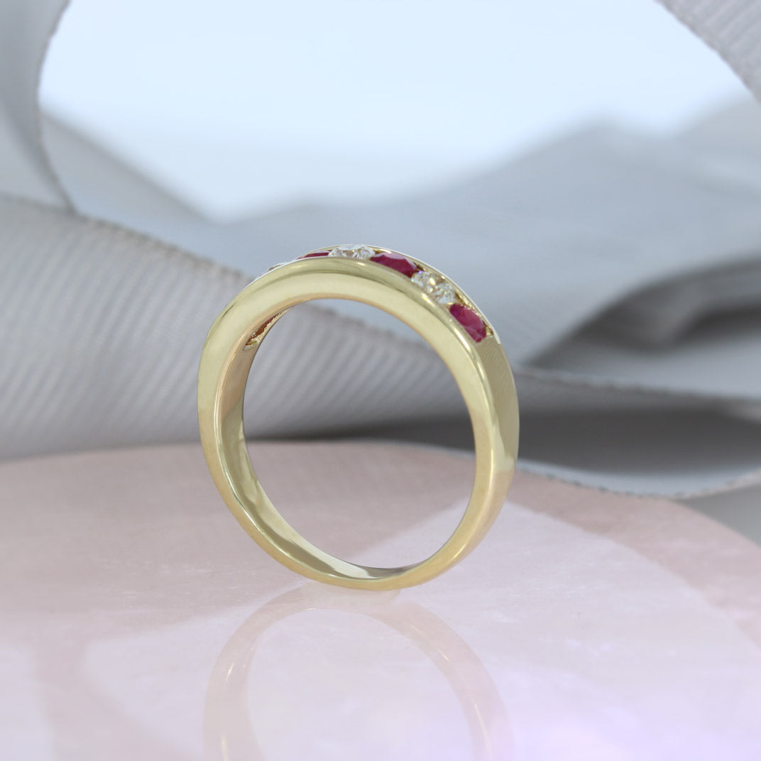 9ct Yellow Gold Channel Set Ruby & Diamond Eternity Ring