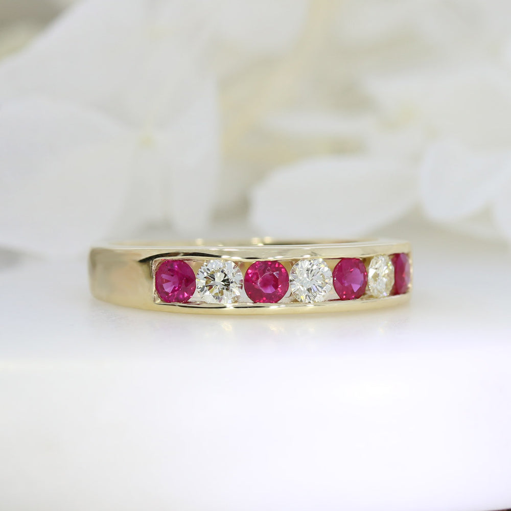 9ct Yellow Gold Channel Set Ruby & Diamond Eternity Ring