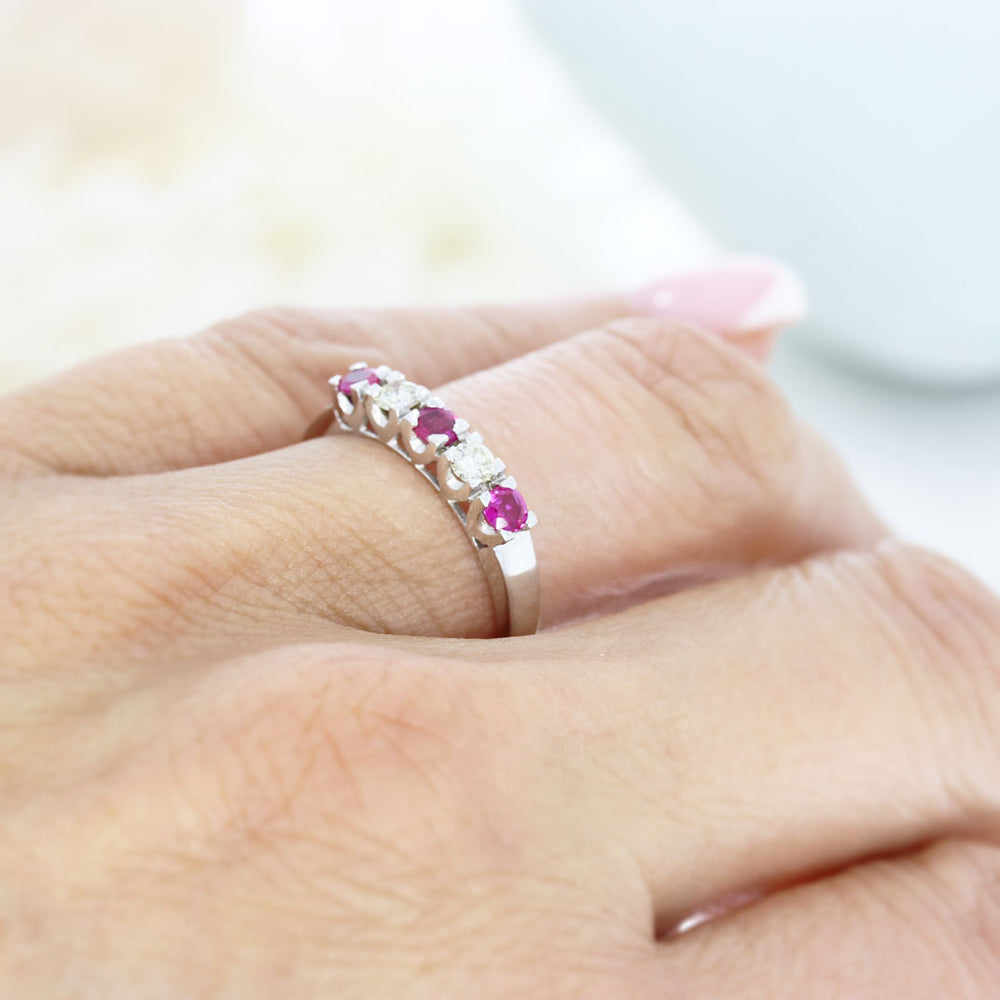 18ct White Gold Ruby & Diamond 5 Stone Claw Set Eternity Ring