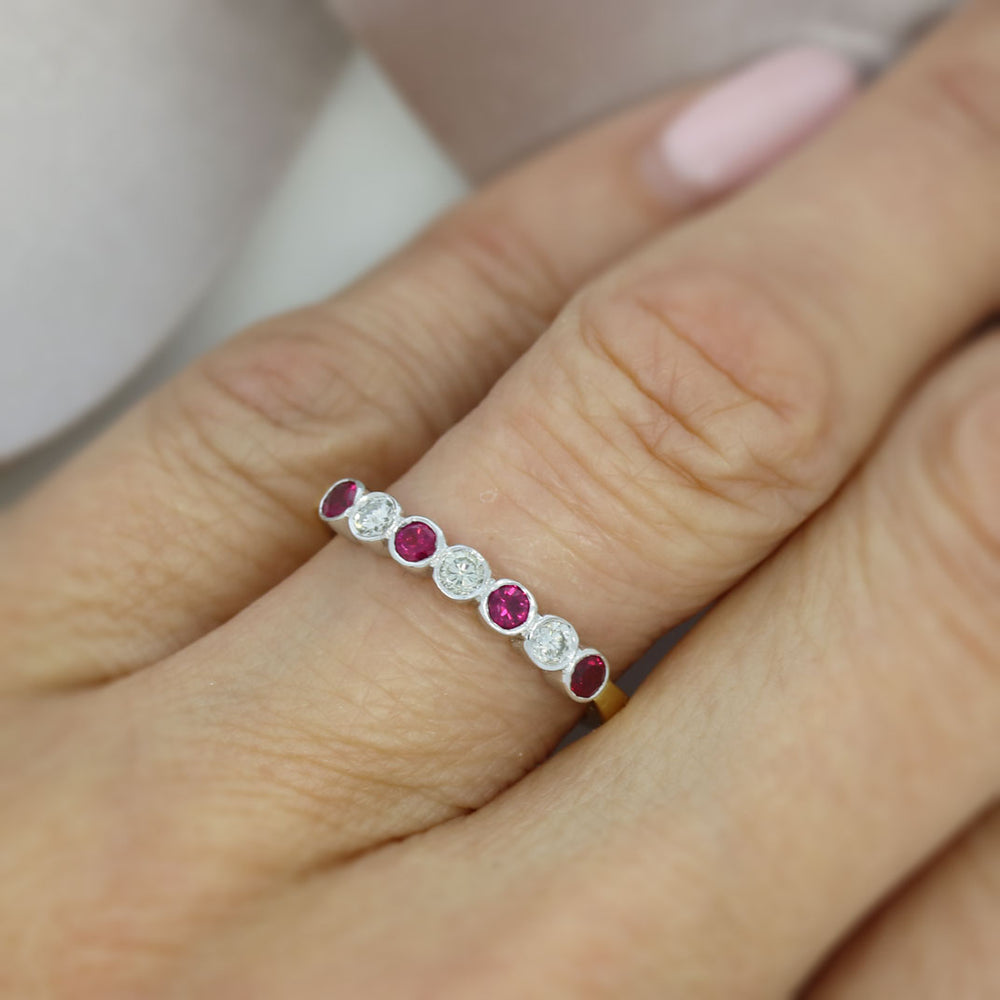 18ct Yellow Gold Ruby & Diamond 7 Stone Eterinty Ring