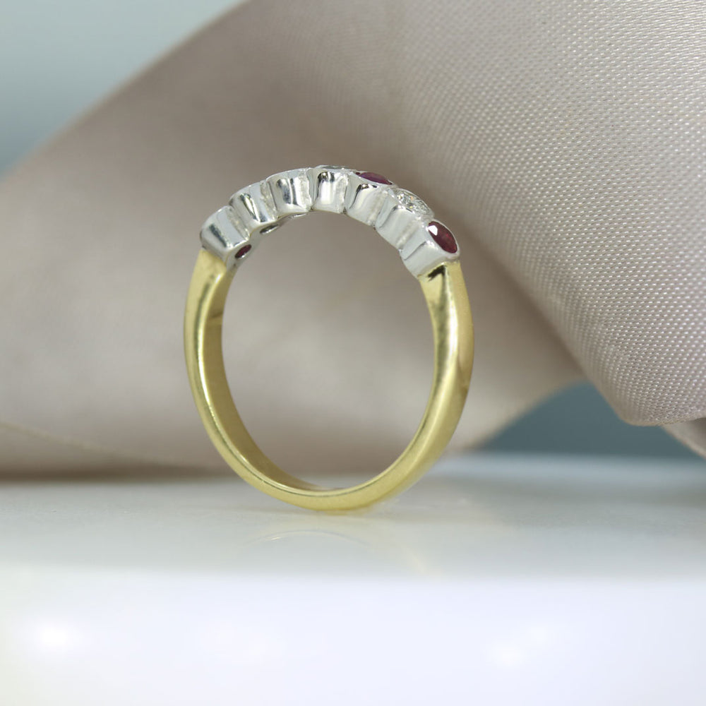 18ct Yellow Gold Ruby & Diamond 7 Stone Eterinty Ring