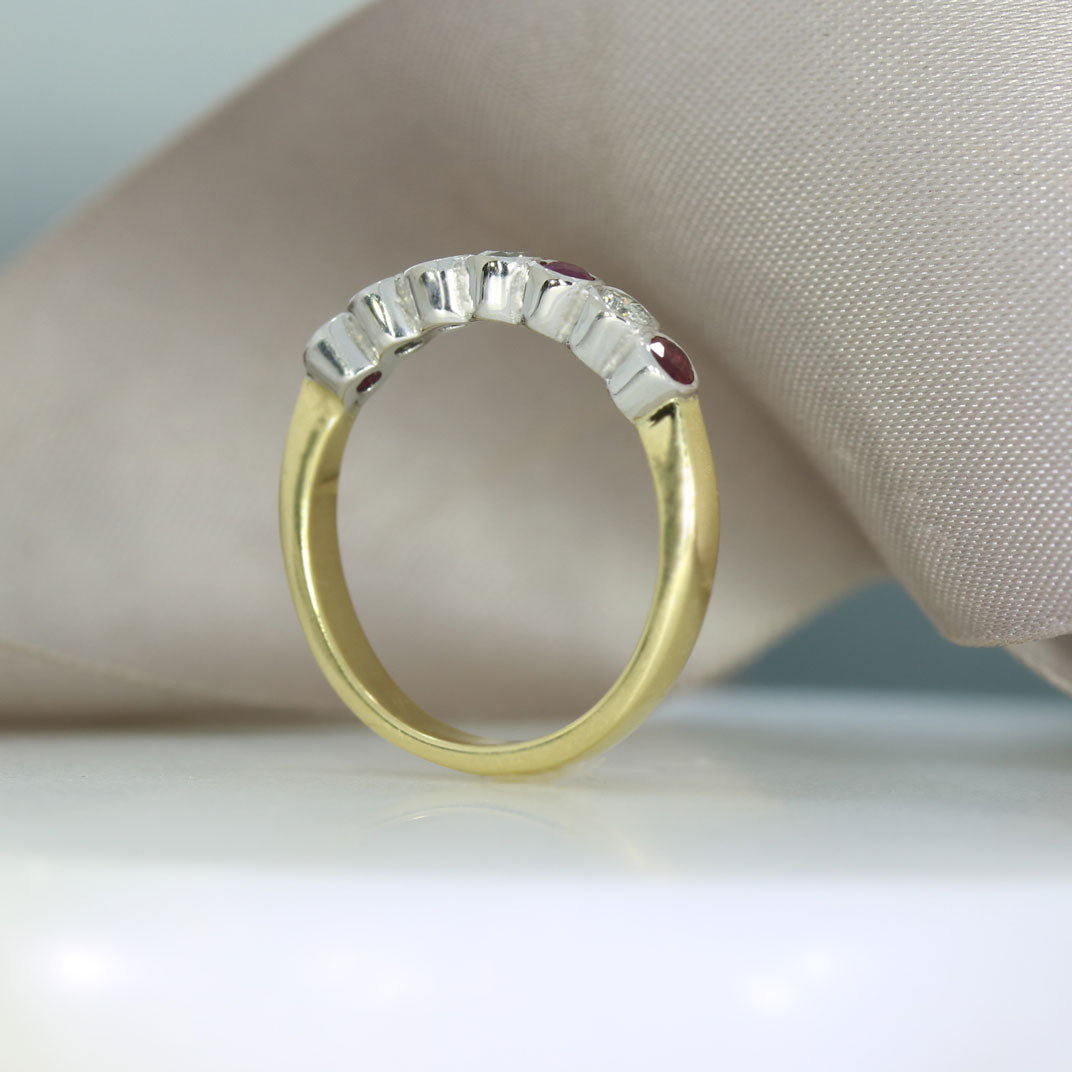 18ct Yellow Gold Ruby & Diamond 7 Stone Eterinty Ring