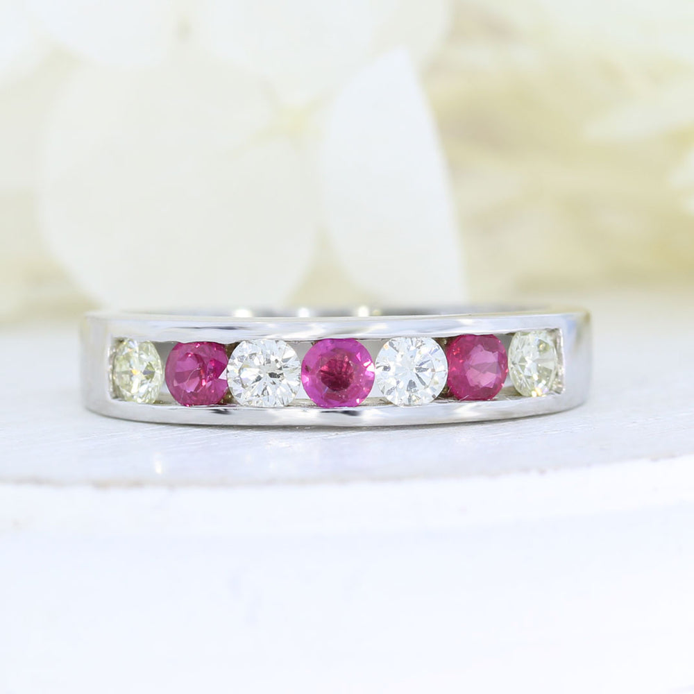 9ct White Gold Ruby & Diamond Channel Set Eternity Ring