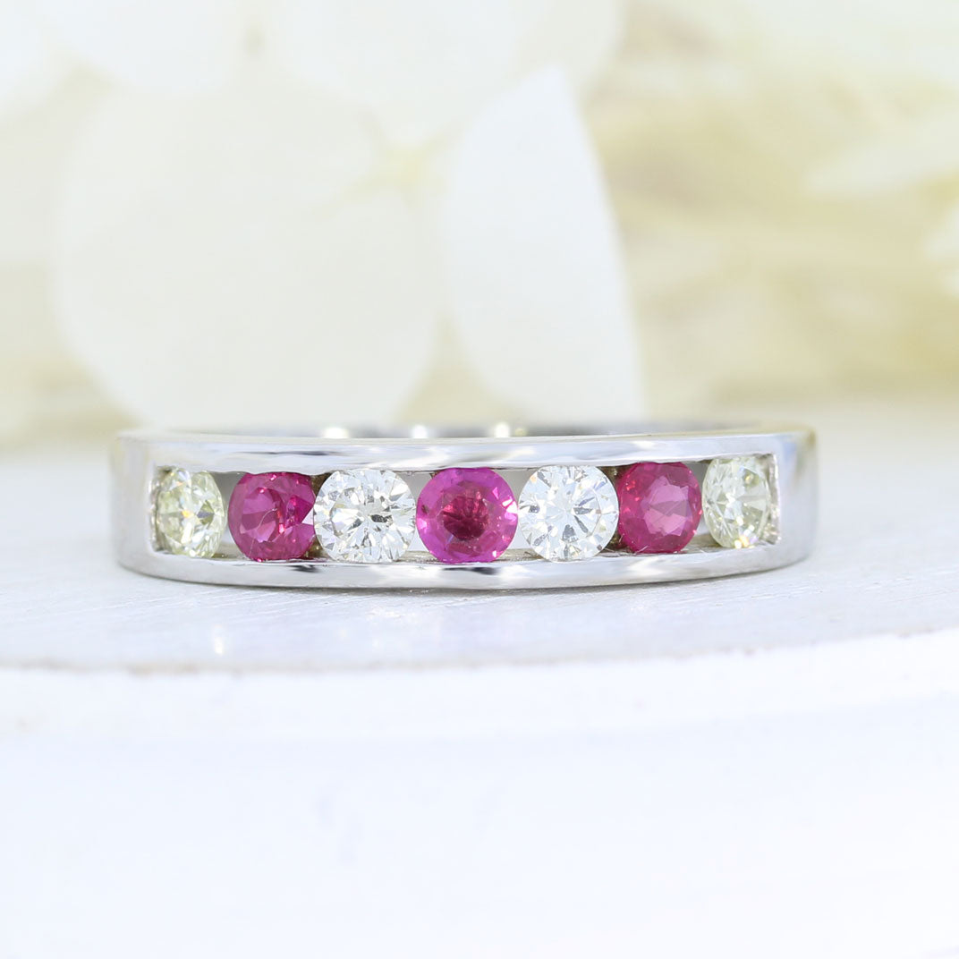 9ct White Gold Ruby & Diamond Channel Set Eternity Ring