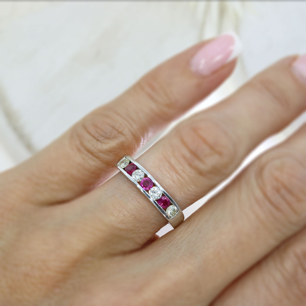 9ct White Gold Ruby & Diamond Channel Set Eternity Ring