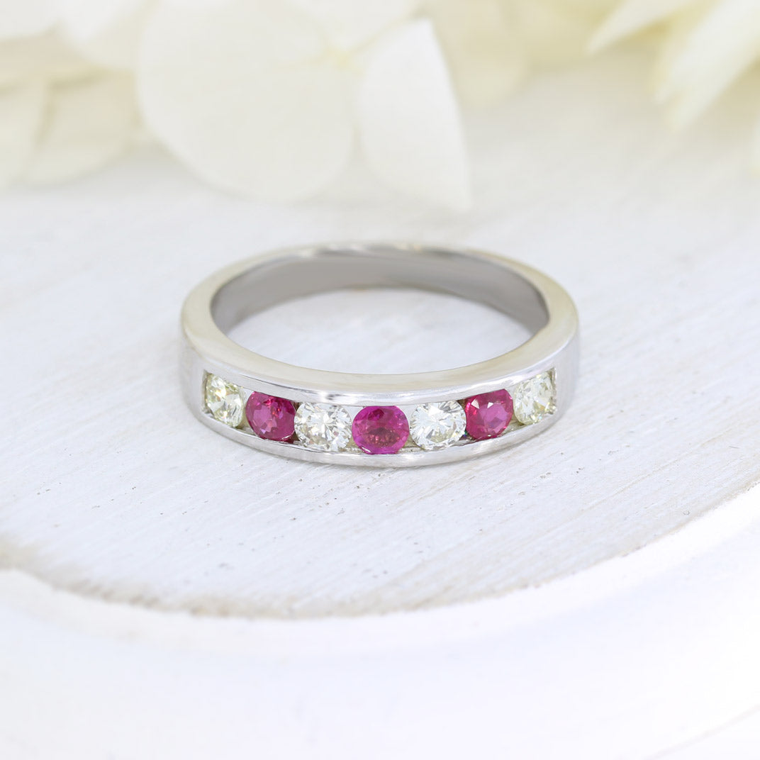 9ct White Gold Ruby & Diamond Channel Set Eternity Ring