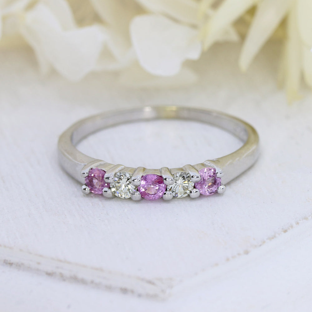 9ct White Gold Pink Sapphire and Diamond Claw Set Eternity Ring