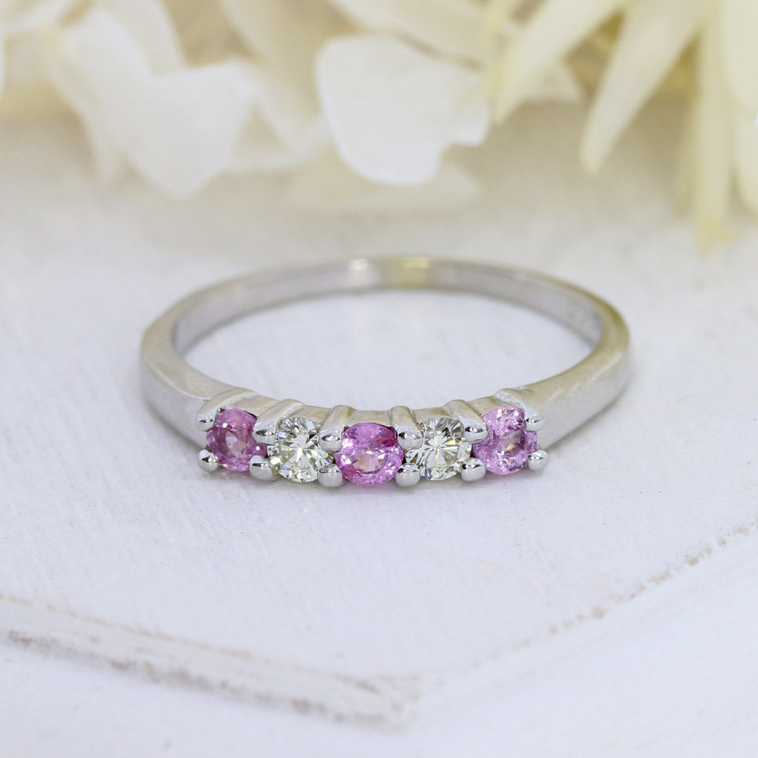 9ct White Gold Pink Sapphire and Diamond Claw Set Eternity Ring