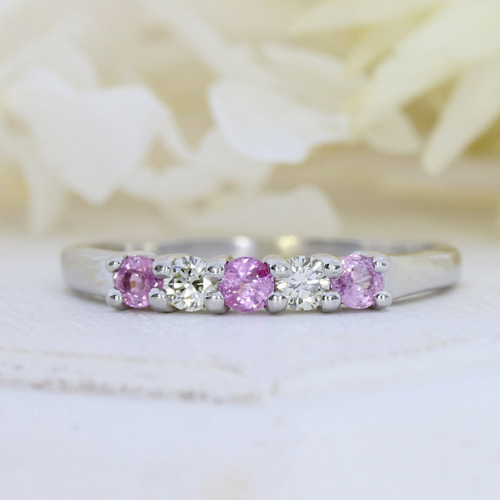 9ct White Gold Pink Sapphire and Diamond Claw Set Eternity Ring