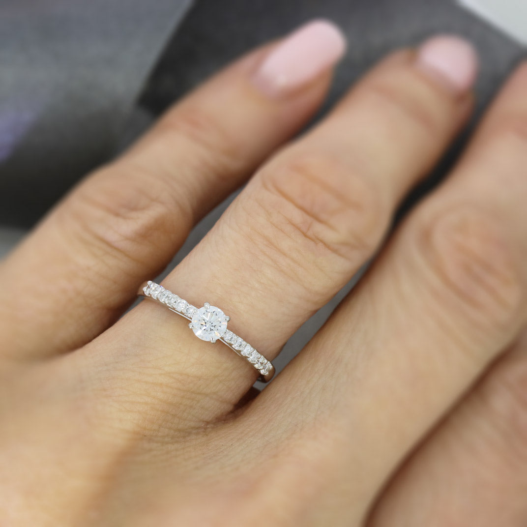 Platinum Diamond Solitaire Ring With Diamond Set Shoulders Total 0.50ct