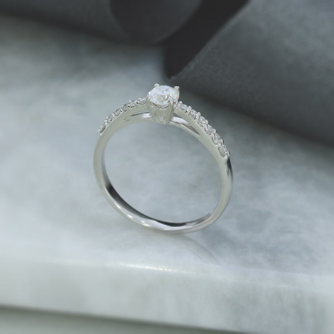 Platinum Diamond Solitaire Ring With Diamond Set Shoulders Total 0.50ct