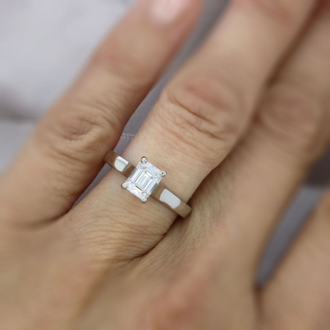 Certified Platinum Emerald Cut Diamond Ring 1.01ct F Si2