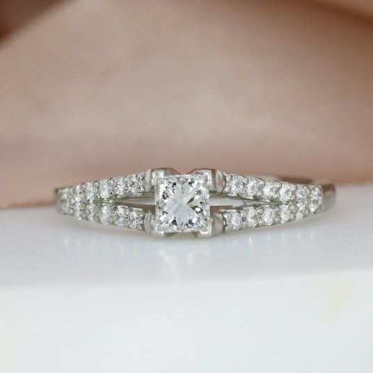 Platinum Princess cut Diamond Solitaire Ring With Split Diamond Set Shoulders 0.56ct