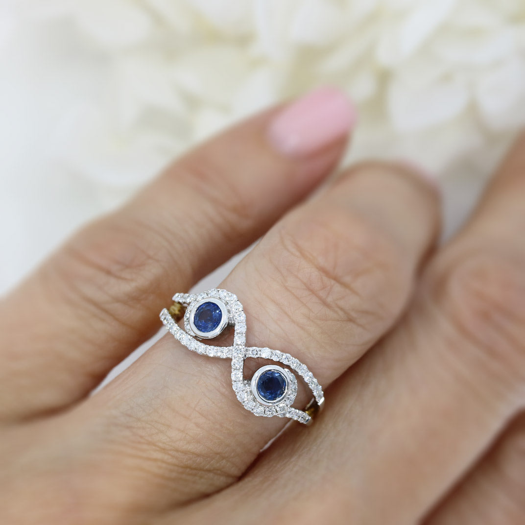 9ct White & Yellow Sapphire & Diamond Fancy Crossover Ring