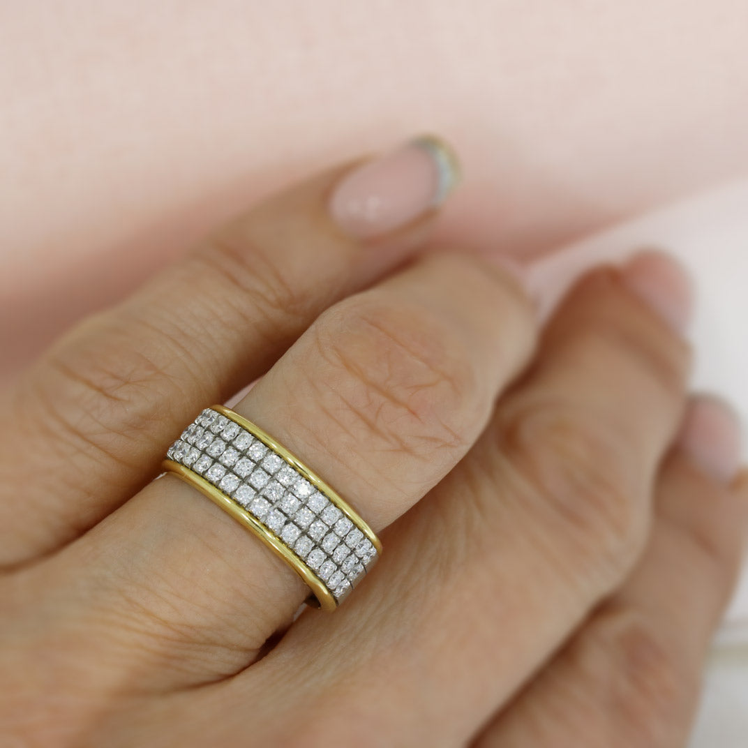 18ct Yellow & White Gold 3 Row Diamond Band 0.75ct