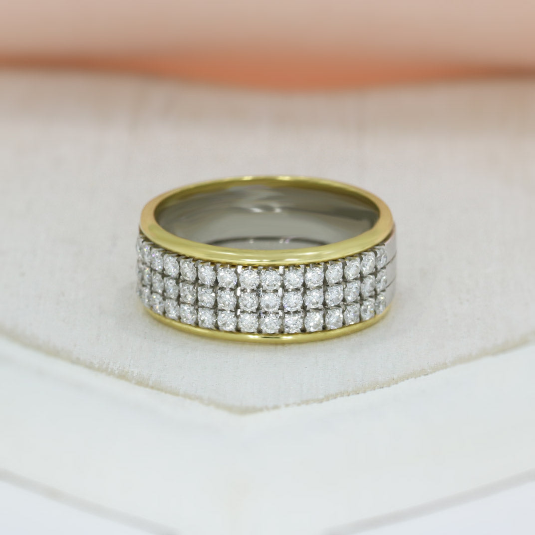 18ct Yellow & White Gold 3 Row Diamond Band 0.75ct