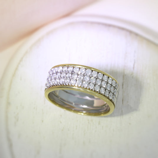 18ct Yellow & White Gold 3 Row Diamond Band 0.75ct